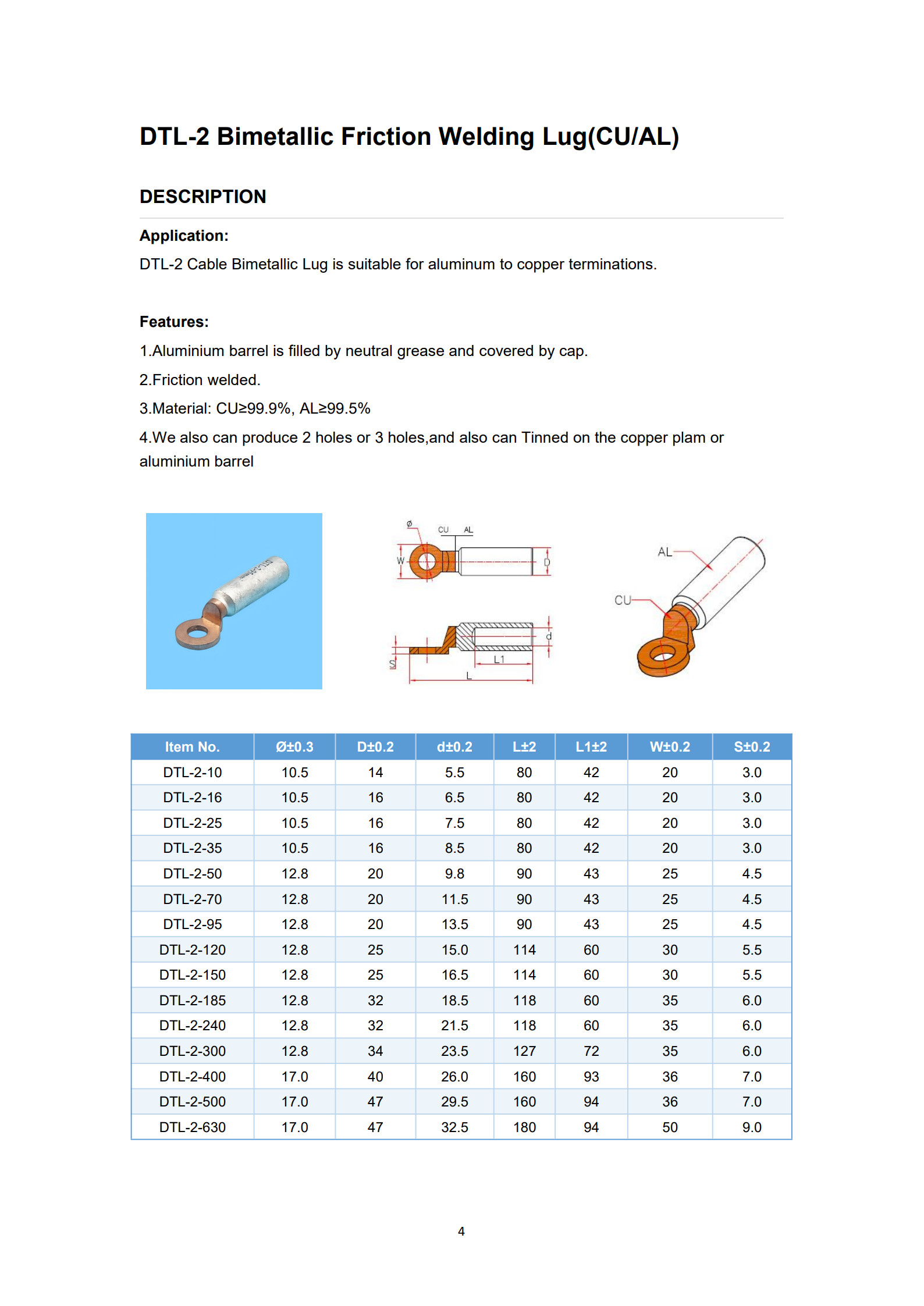 DTL-2 Bimetal Cable Lugs detail 1